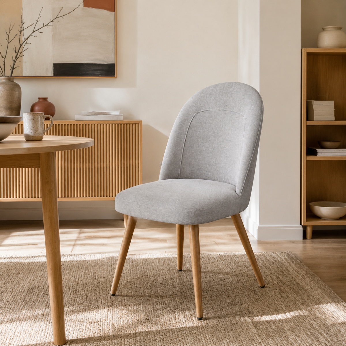 Silla Lara Gris Claro Base Natural