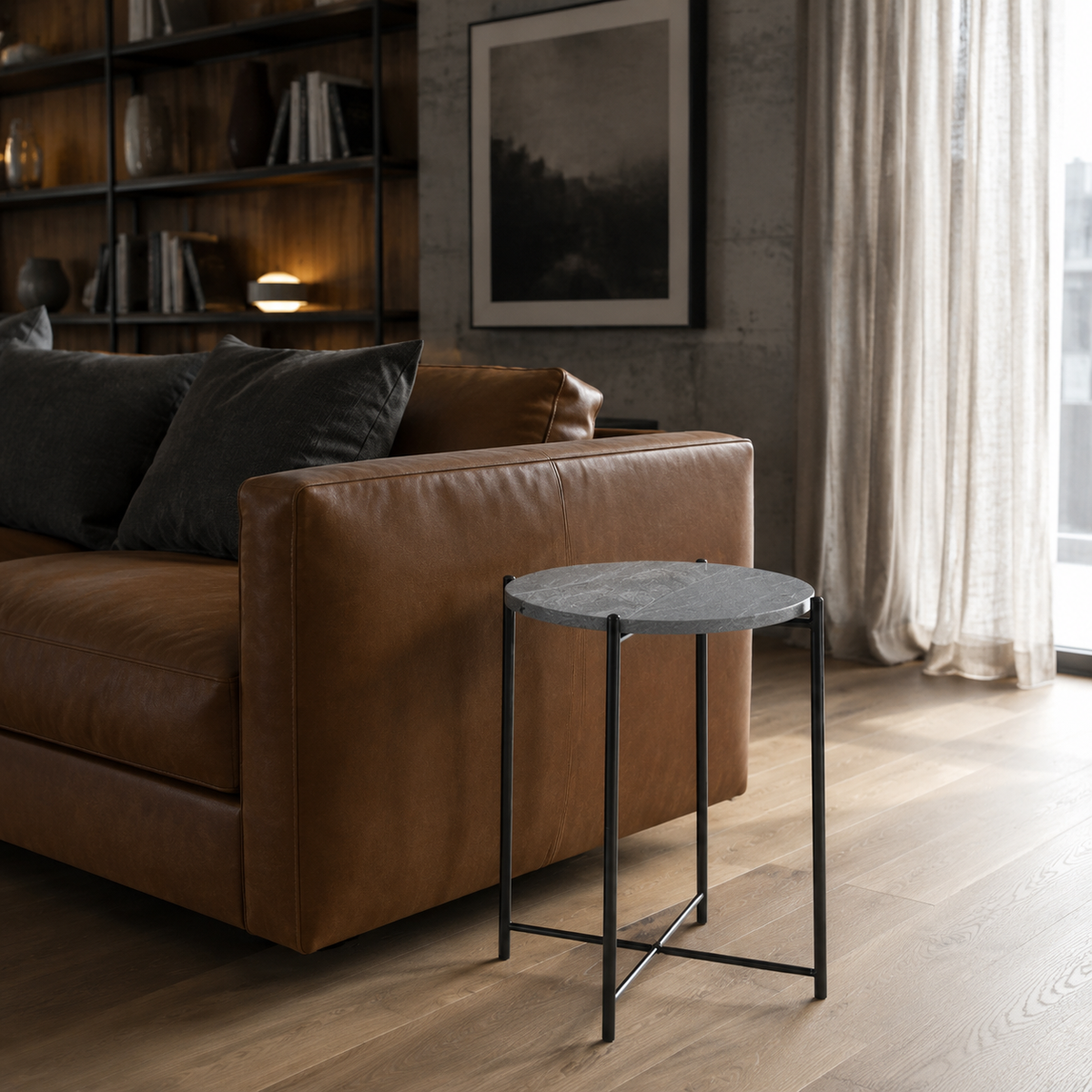 Mesa de Arrime Marmol Italiano Base Negra