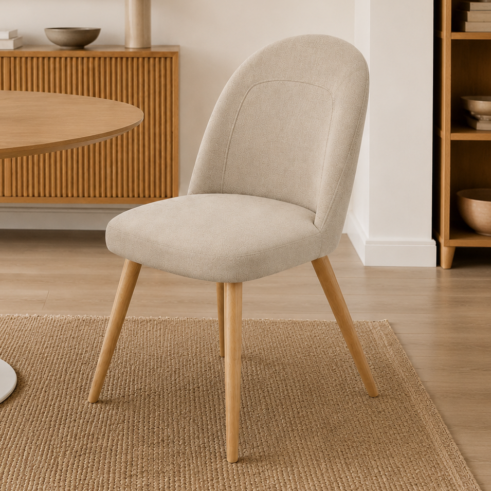 Silla Lara Chenille Taupe Base Natural