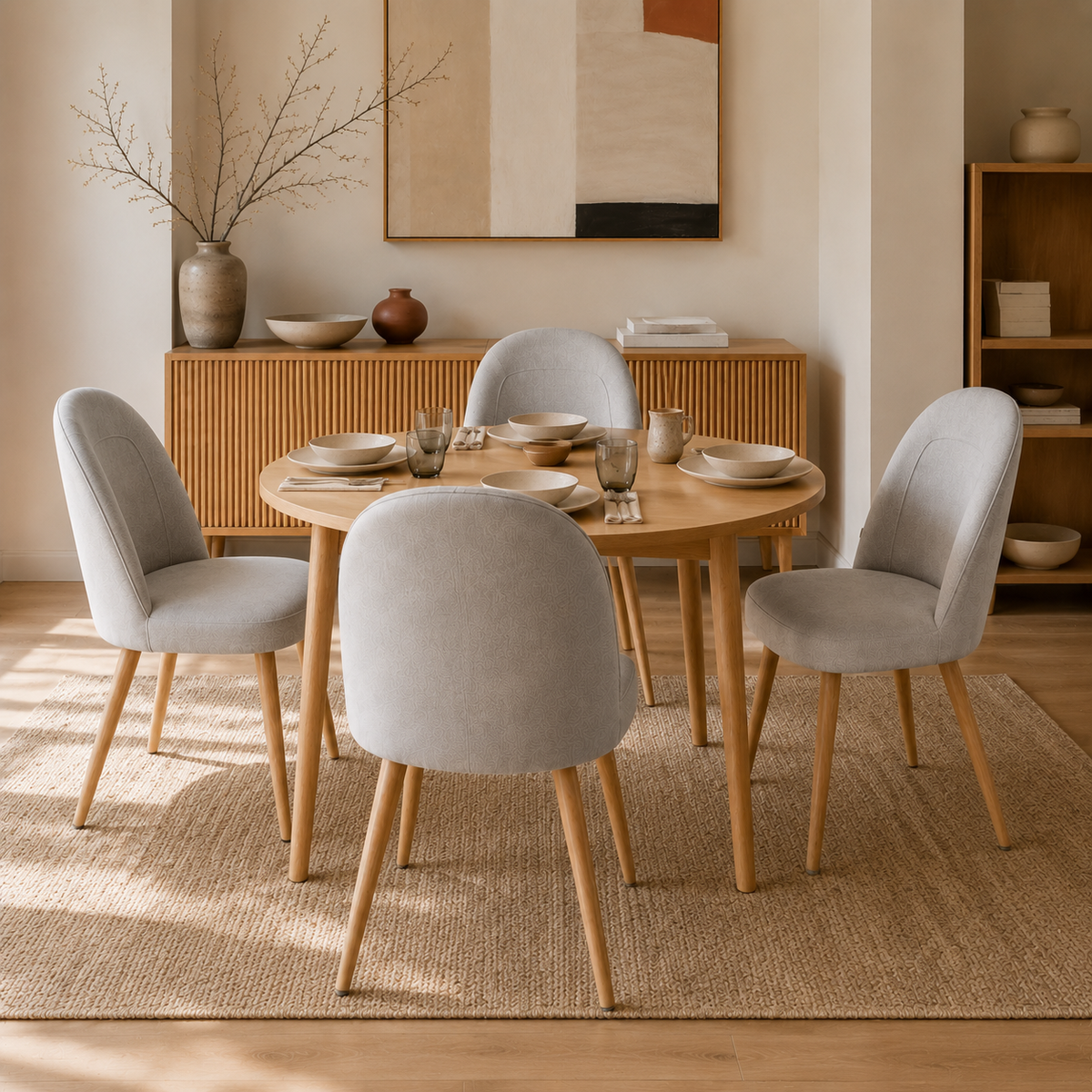 Silla Lara Gris Claro Base Natural