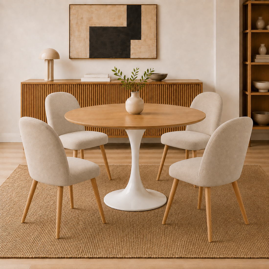 Silla Lara Chenille Taupe Base Natural