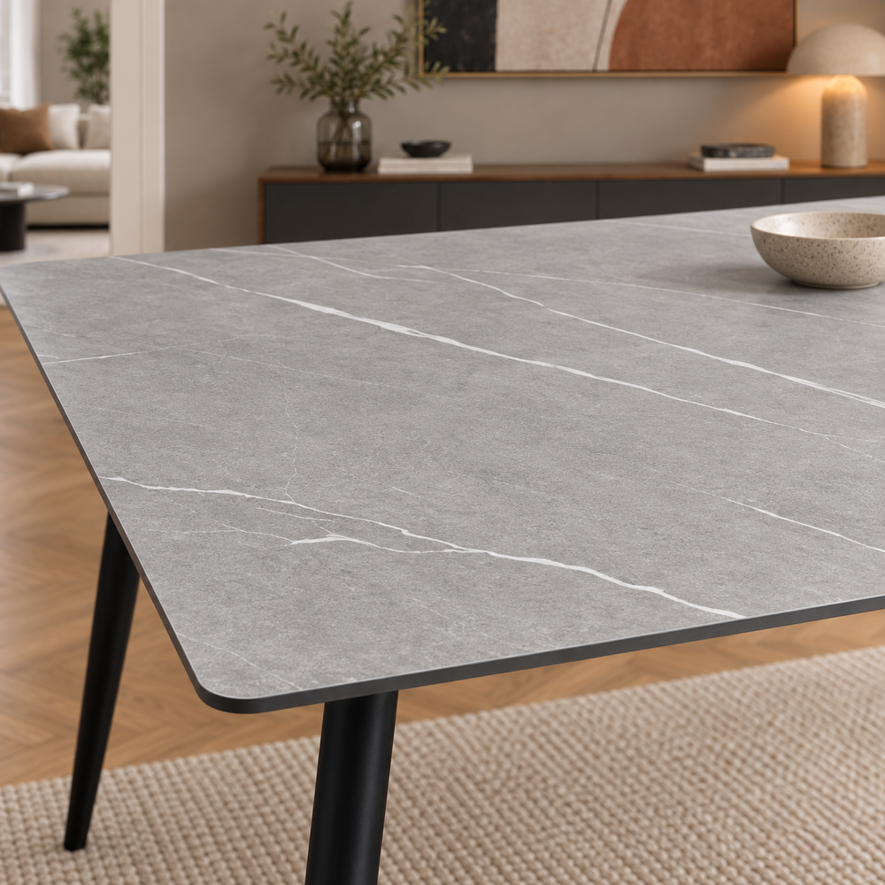 Mesa Aira Marquina Gris Mate Base Negra
