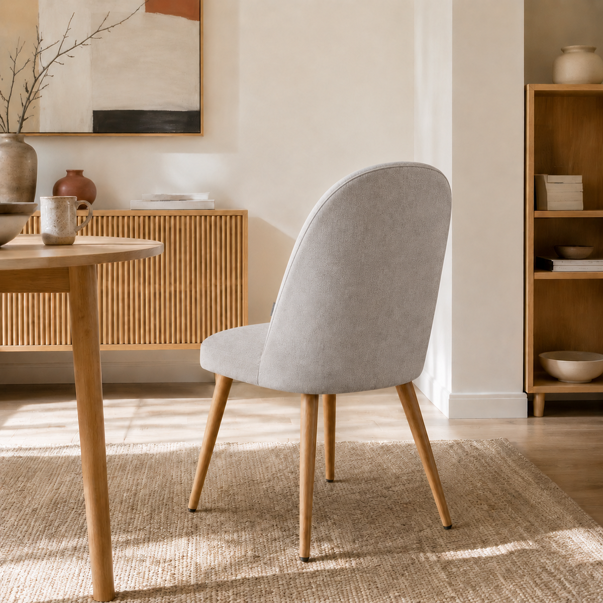 Silla Lara Gris Claro Base Natural