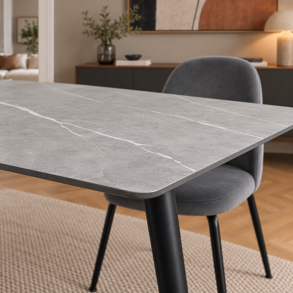 Mesa Aira Marquina Gris Mate Base Negra
