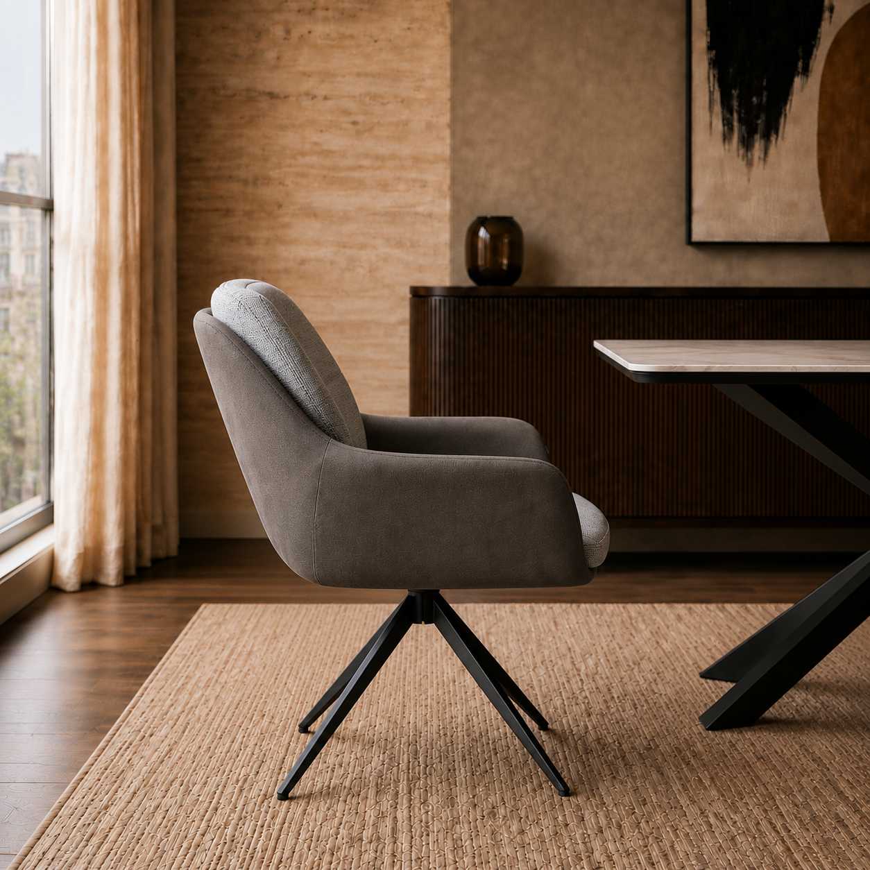 Silla Nature Gris Oscuro Base Negra
