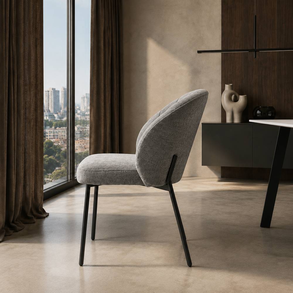 Silla Dublin Chenille Gris Oscuro Base Negra