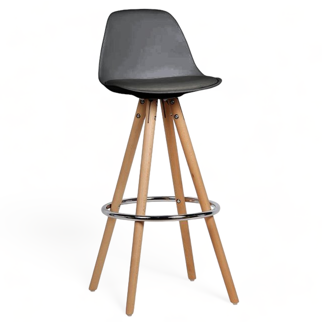 Banqueta Tulip Negra B/ Madera Aro Cromo