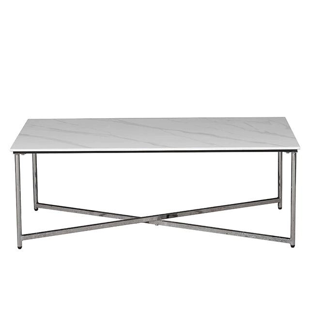 Mesa Baja Fiona Neolith Blanca Base Cromo