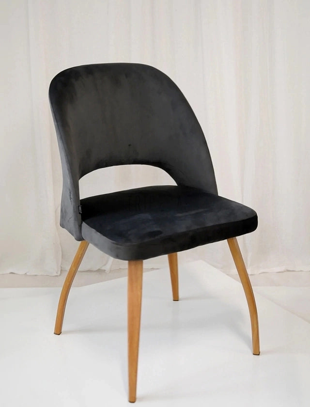 Silla Kendra Pana Gris Oscuro Base Natural