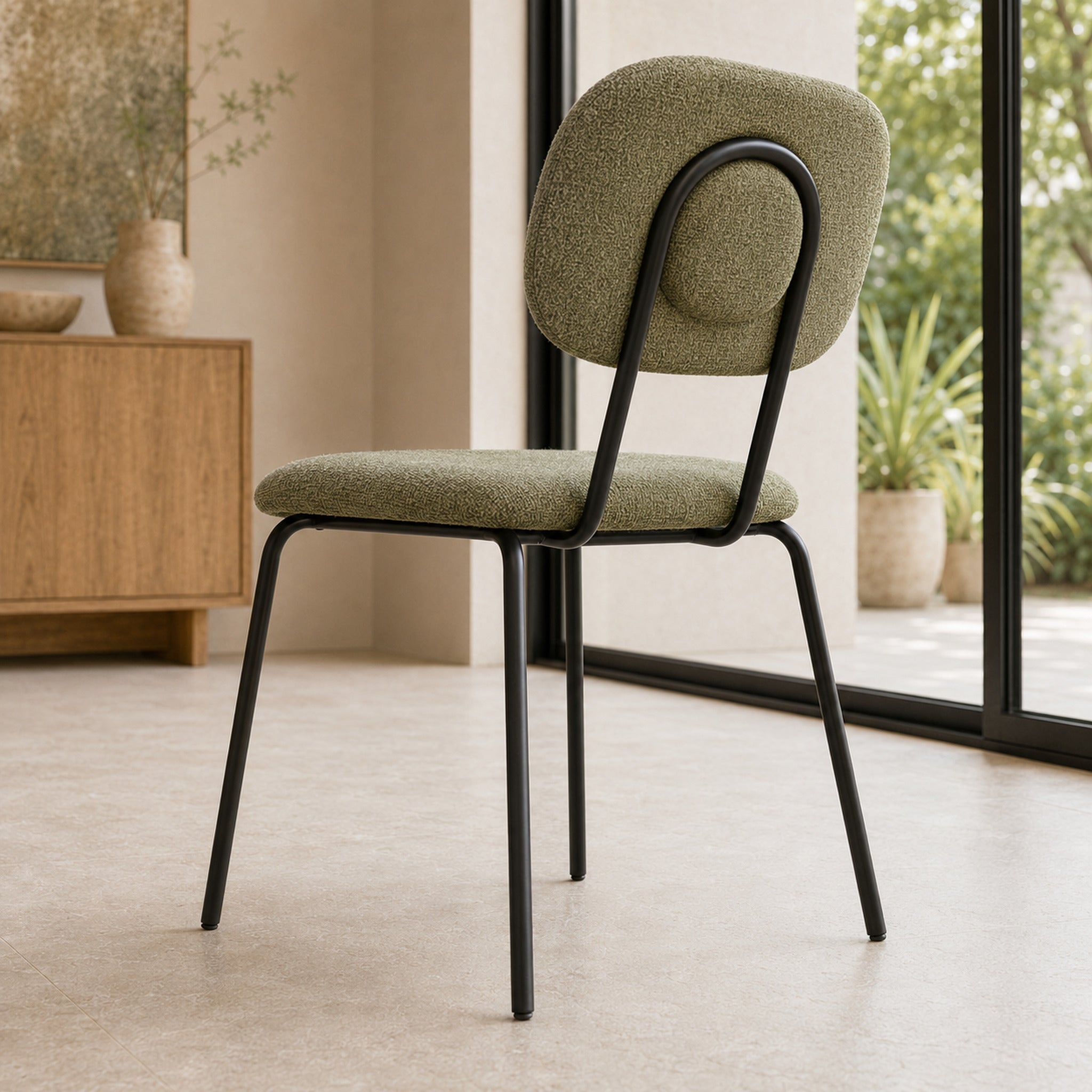 Silla Denver Chenille Verde Oliva Base Negra