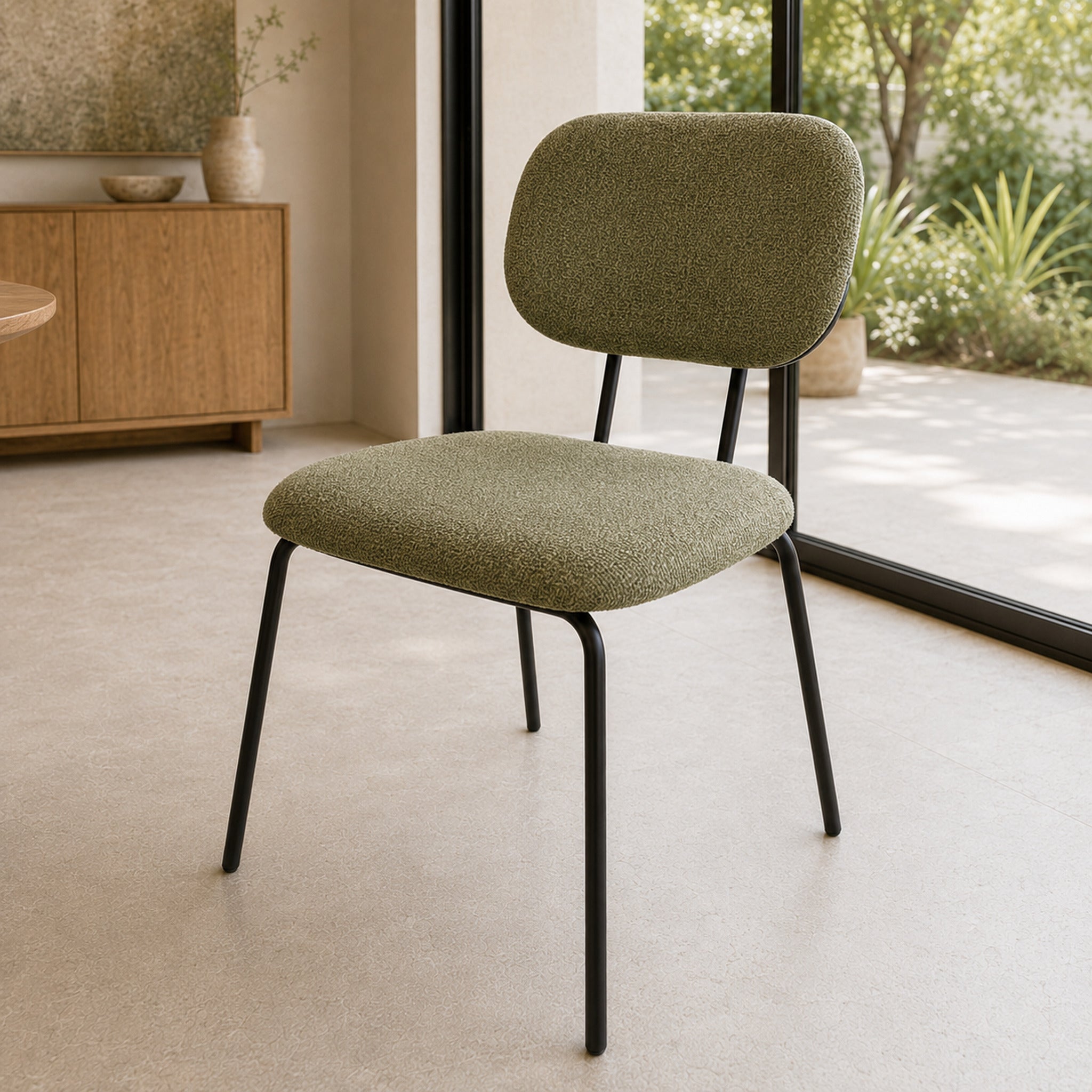 Silla Denver Chenille Verde Oliva Base Negra