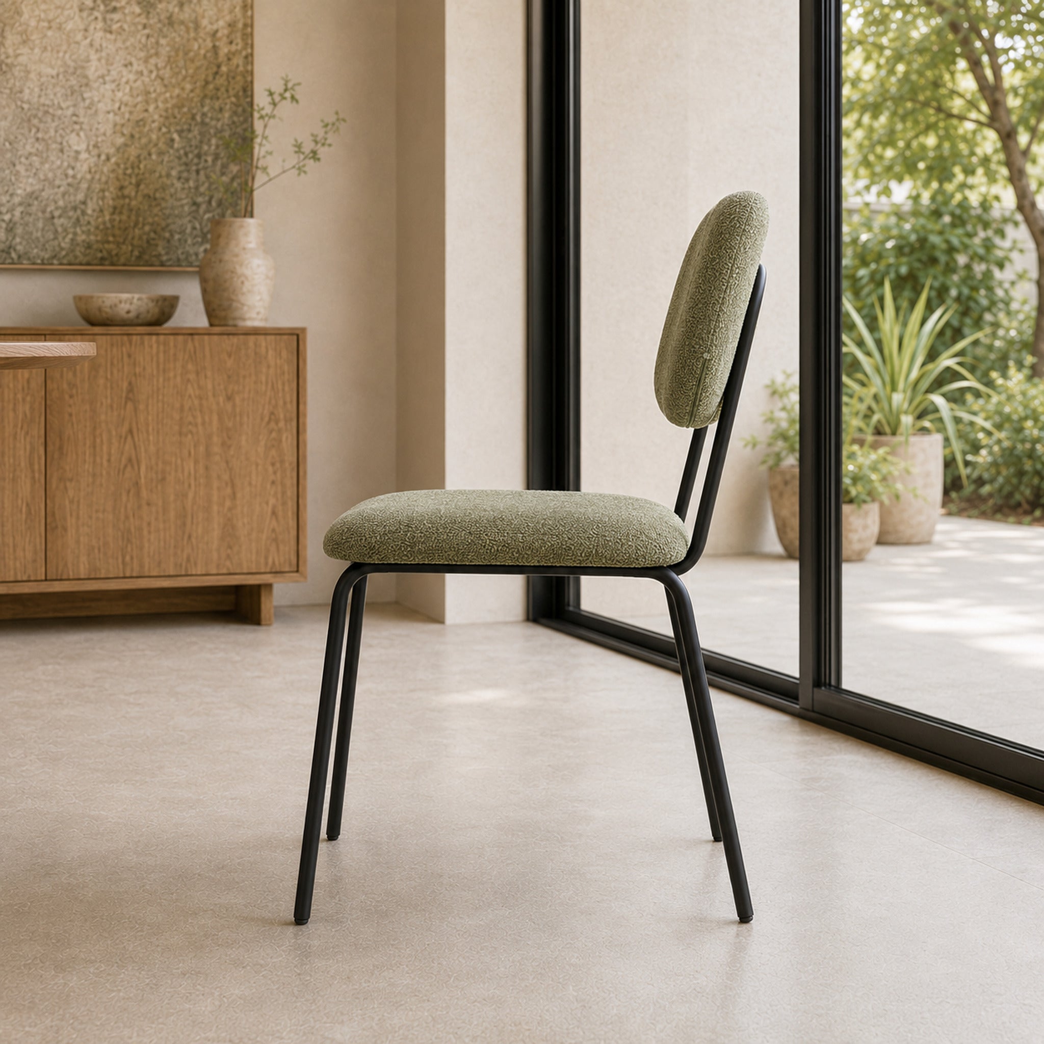 Silla Denver Chenille Verde Oliva Base Negra
