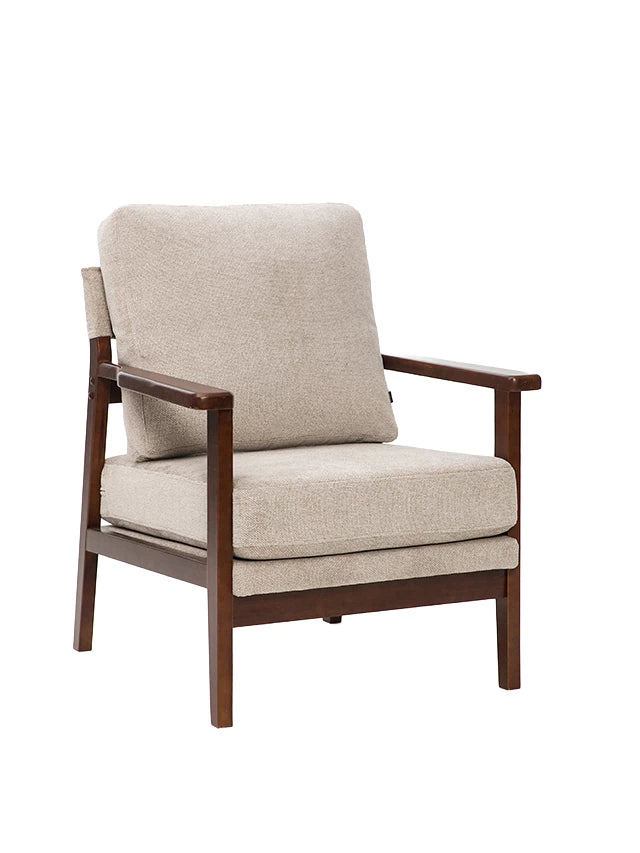 Sillón Niko Chenille Taupe Base Walnut