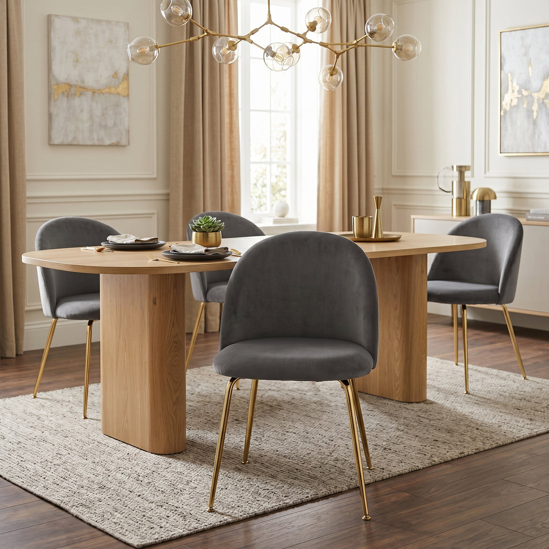 Silla Helia Gris Oscuro Base Dorada