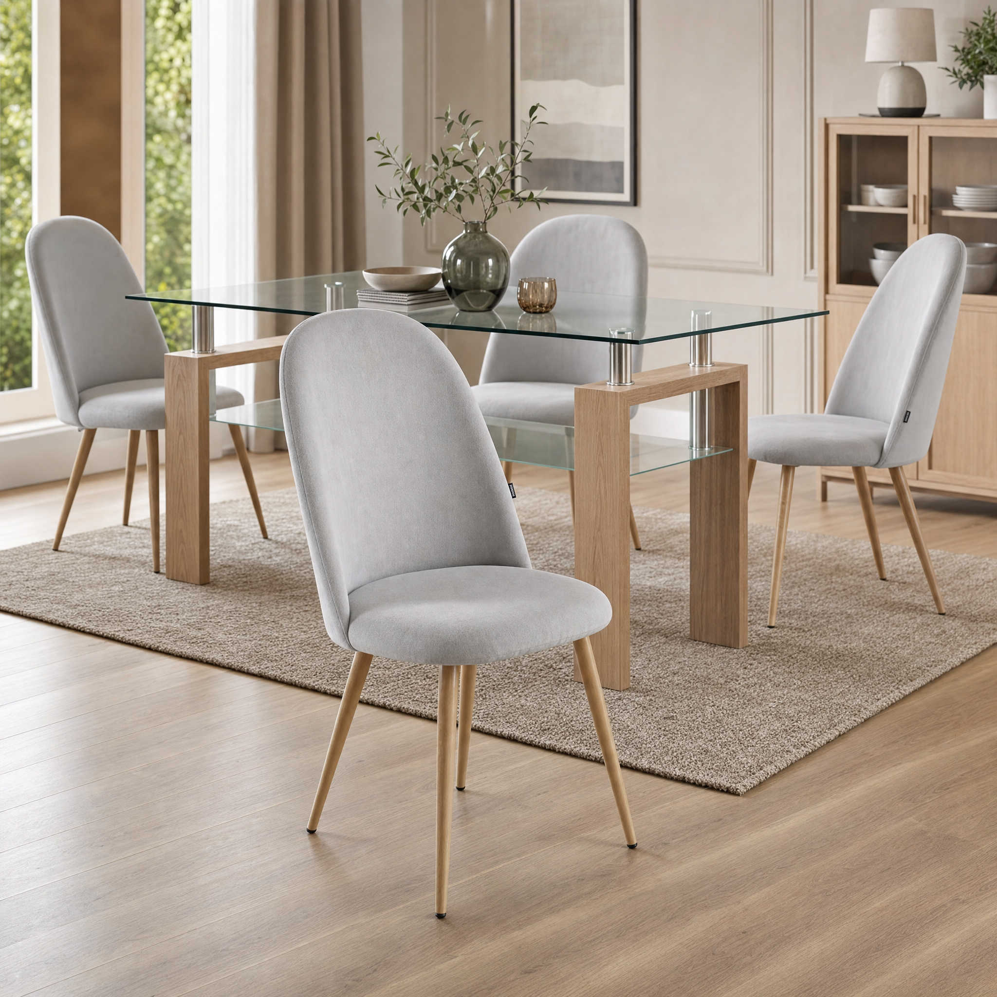 Silla Livia Lisa Gris Claro Pana Base Natural