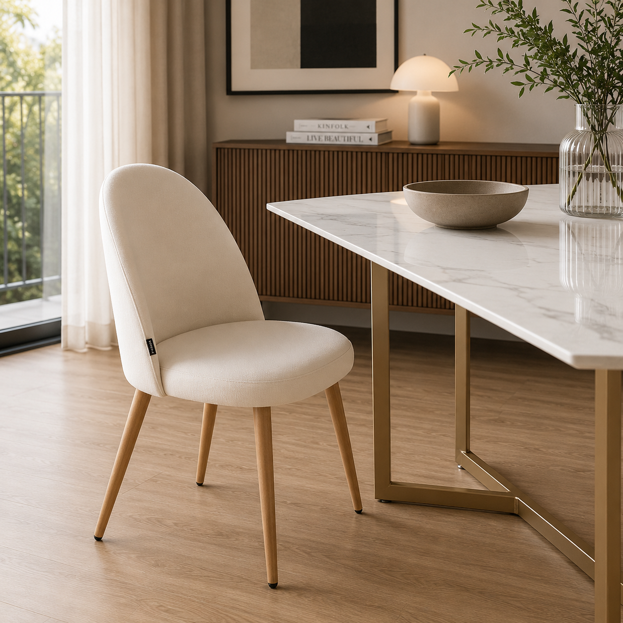 Silla Livia Lisa Beige Pana Base Natural