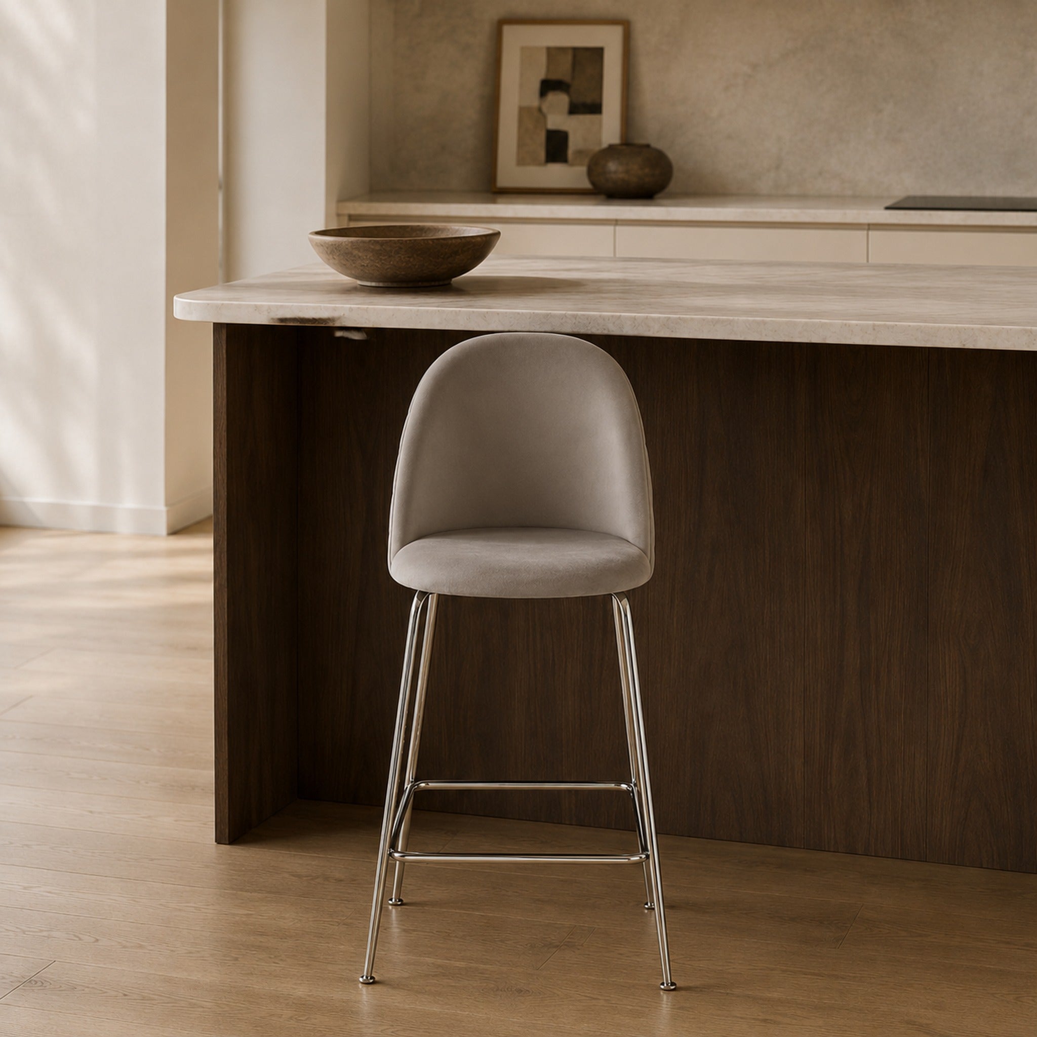 Banqueta Helia Pana Gris Oscuro Base Cromo