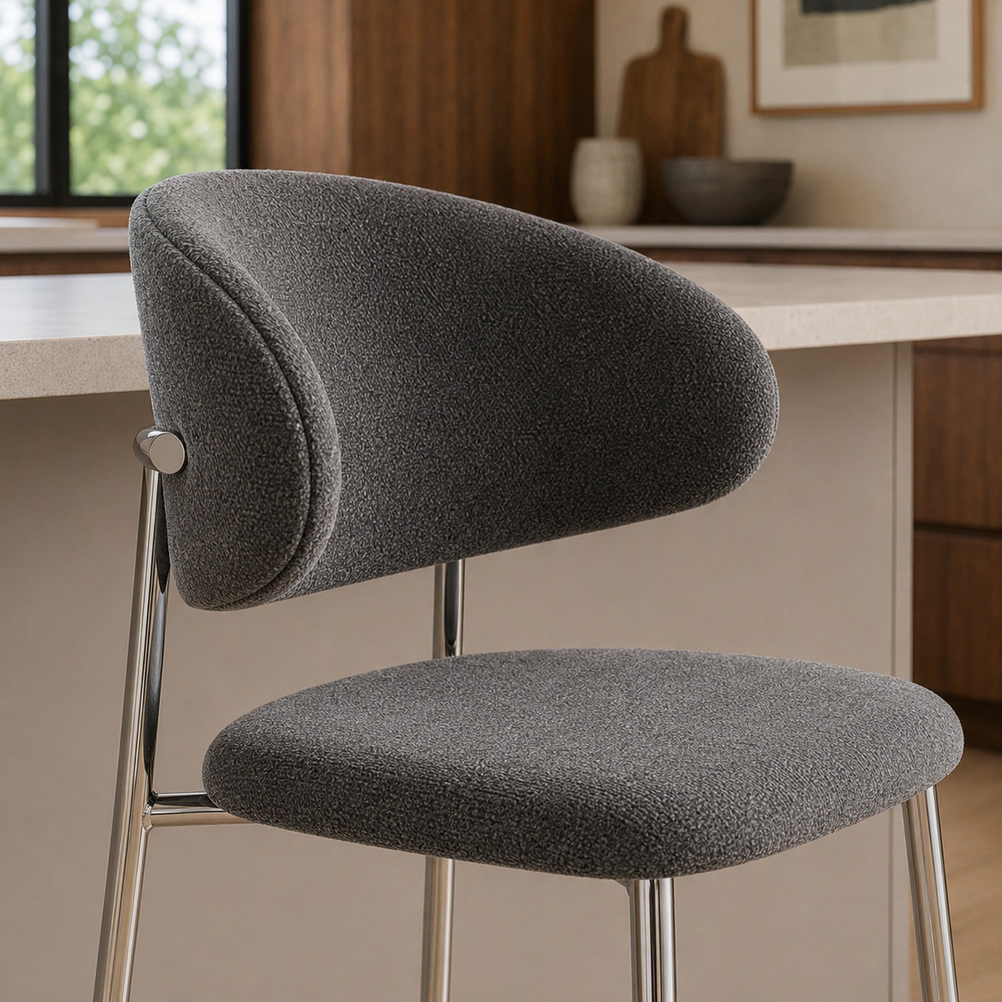 Banqueta Zuno Gris Oscuro Base Cromo
