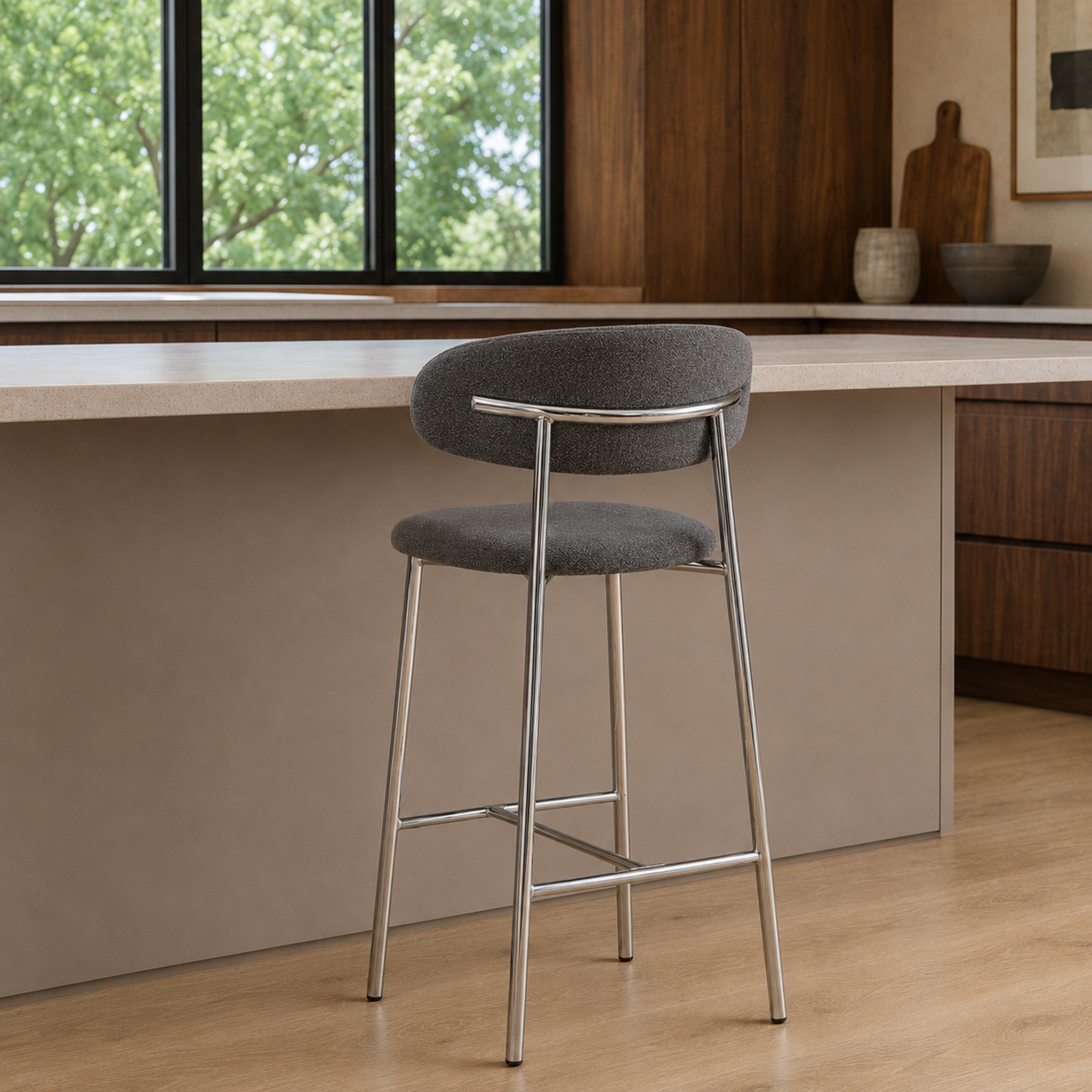 Banqueta Zuno Gris Oscuro Base Cromo