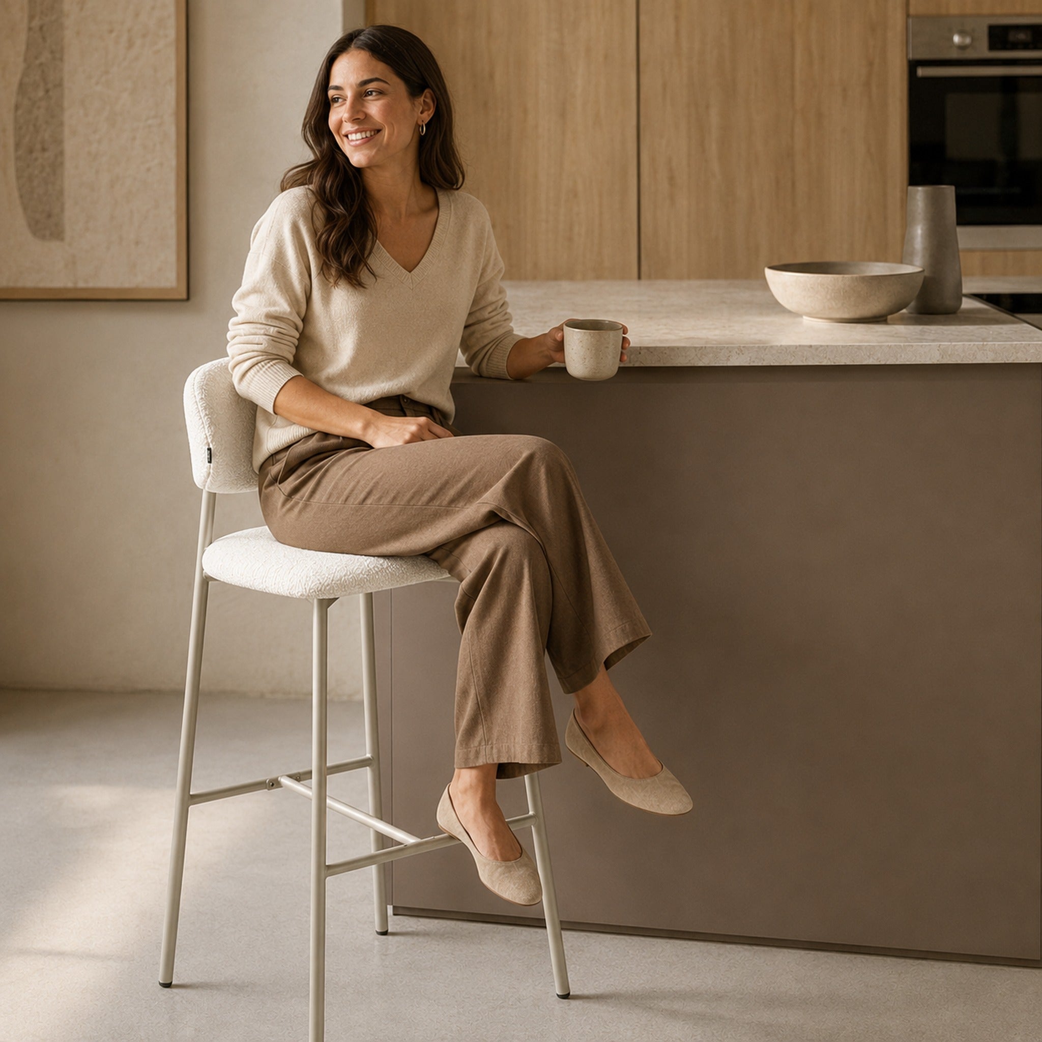 Banqueta Zuno Off White Base Capuccino