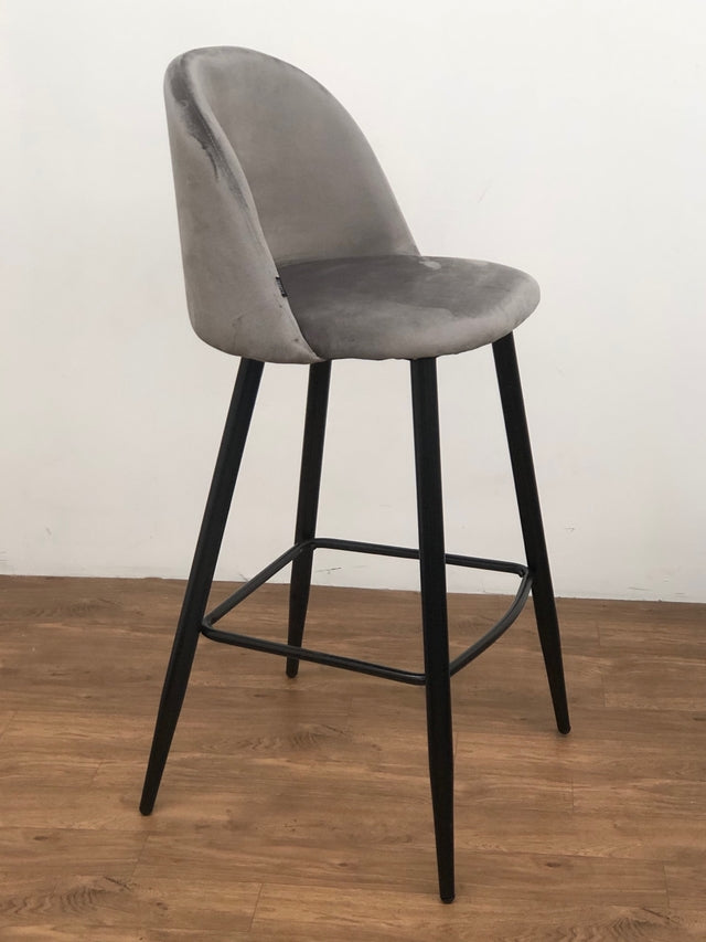 Banqueta Barcelona Pana Gris Claro Base Negra