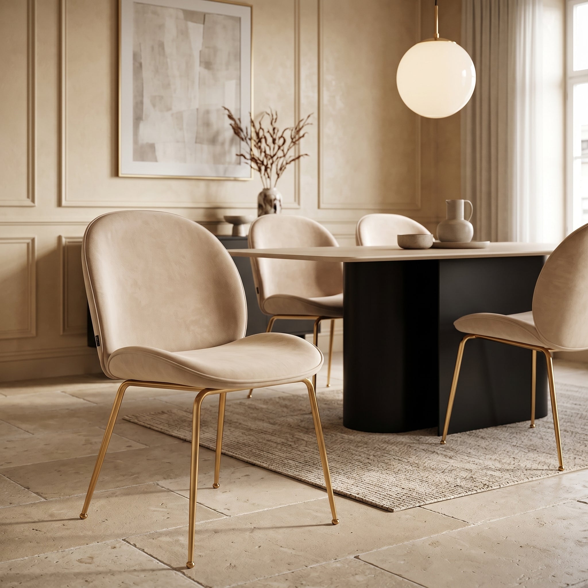 Silla Kyris Beige Base Dorada