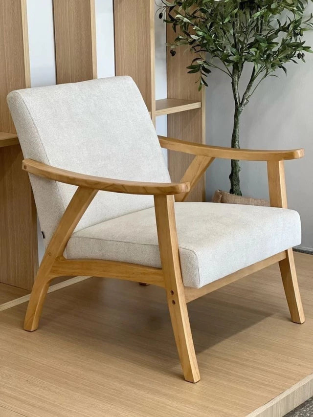 Sillón Laurel Chenille Beige Base Natural