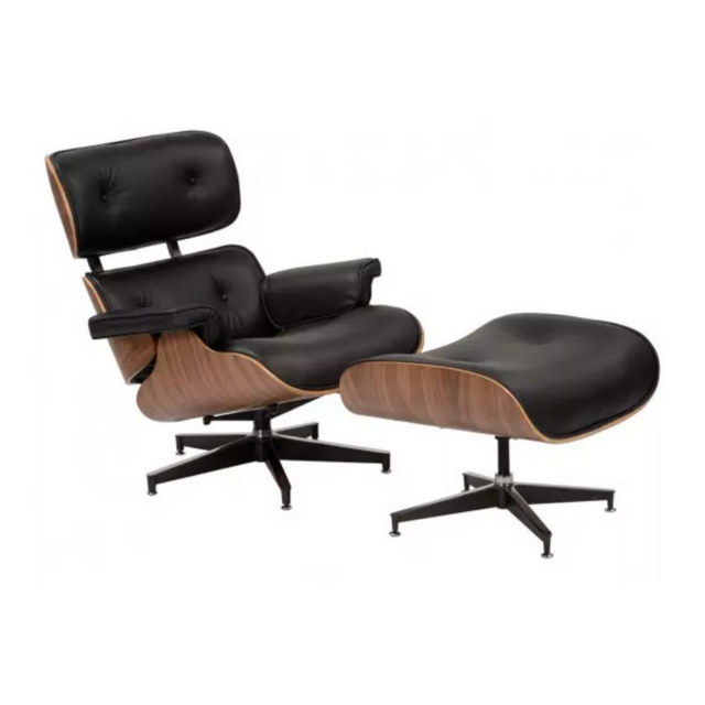 Sillón Lyra con Ottomano Cuero Walnut & Black