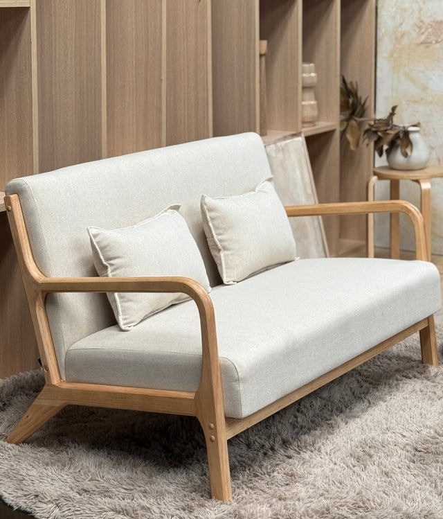 Sillón Olia 2 Cuerpos Chenille Beige Base Natural