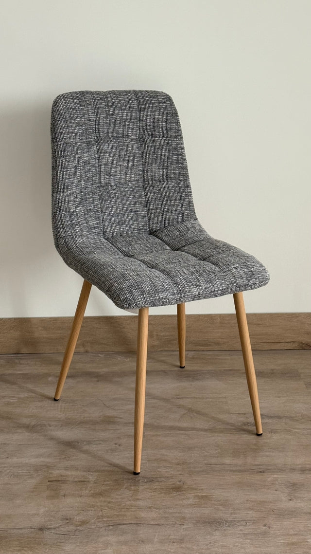 Silla Dallas Chenille Gris Oscuro Base Natural
