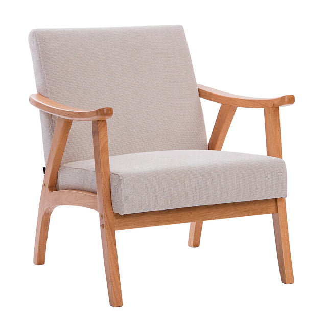 Sillón Laurel Chenille Beige Base Natural