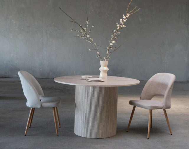 Silla Kendra Chenille Taupe Base Natural