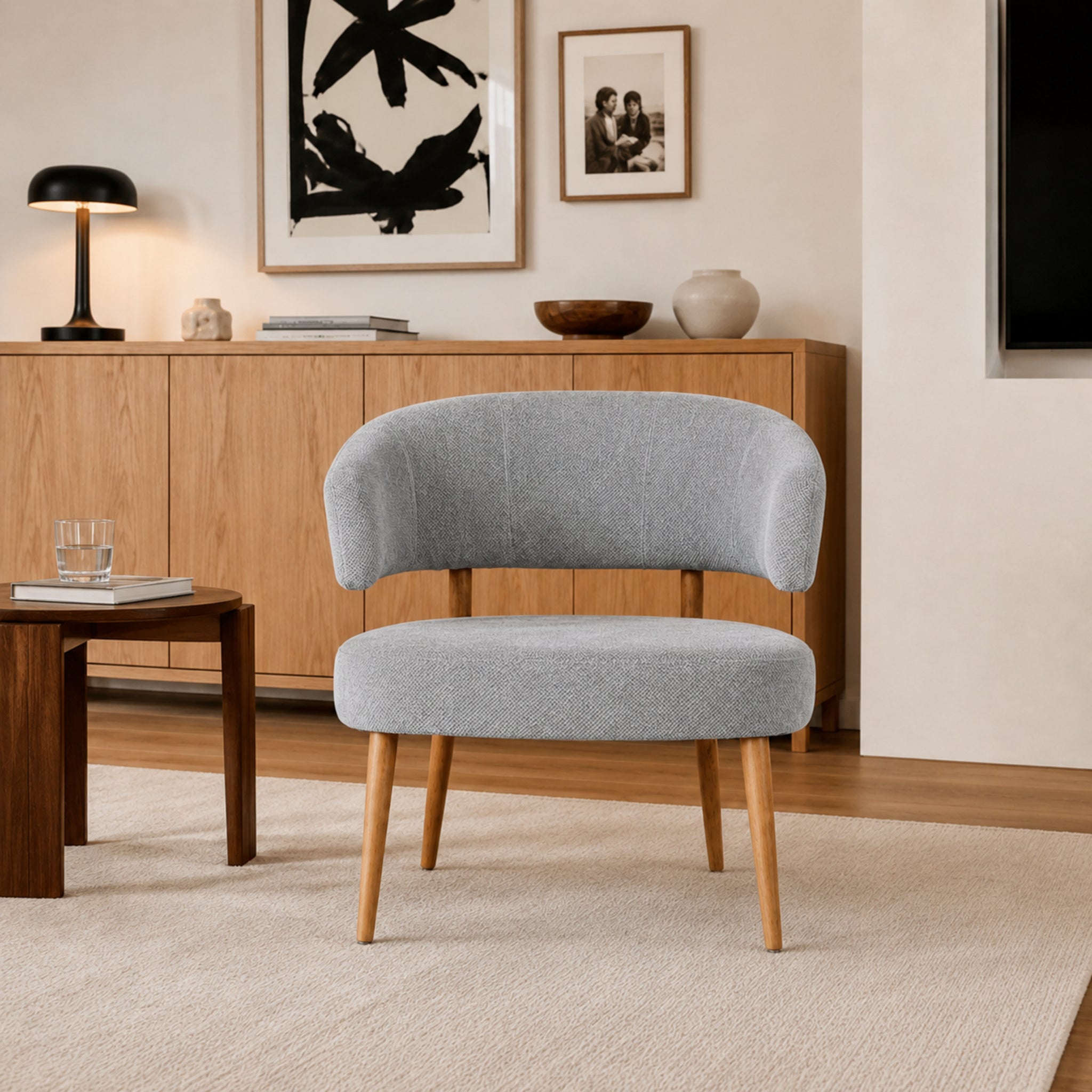 Sillón Bondie Chenille Gris Base Natural