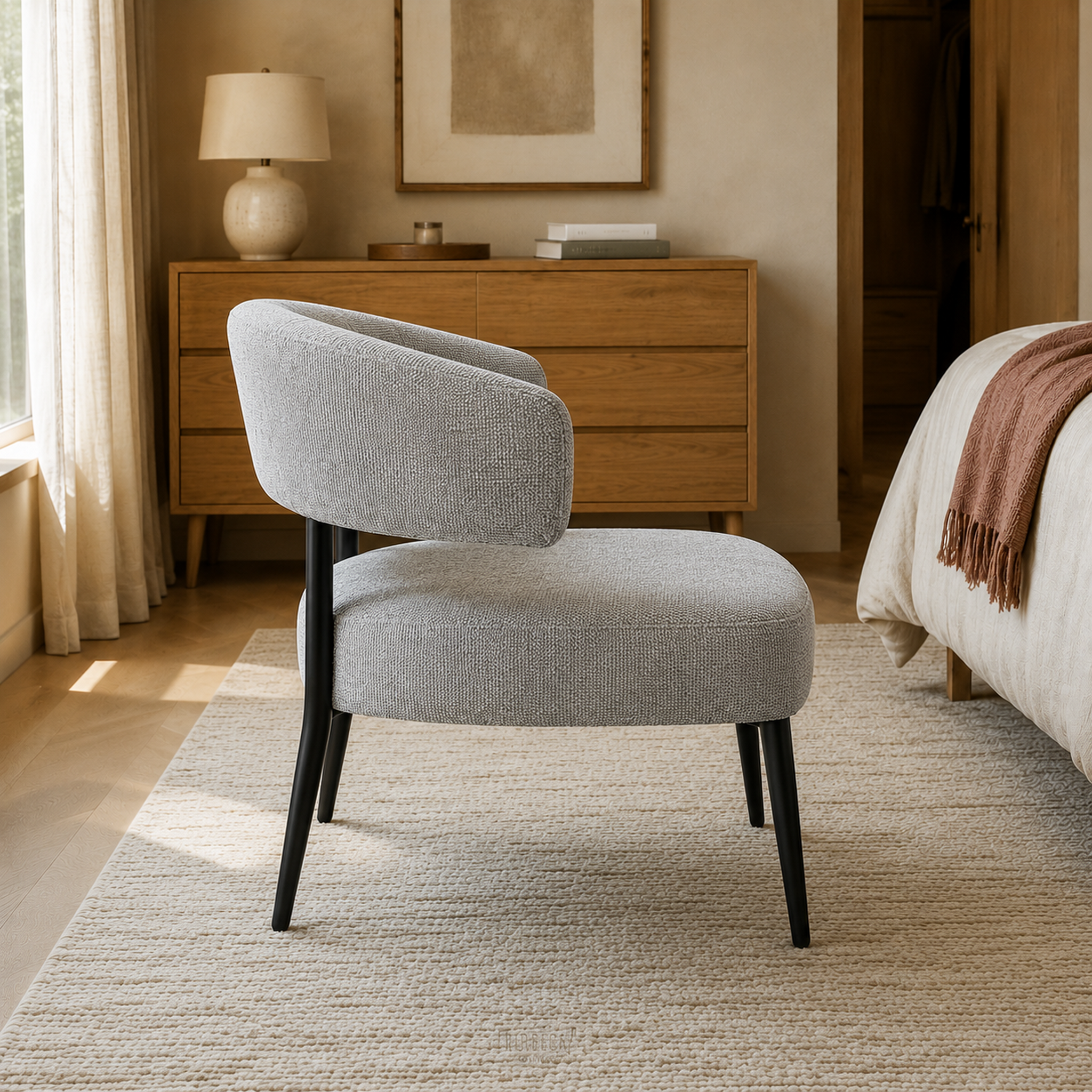Sillón Bondie Chenille Gris Base Negra
