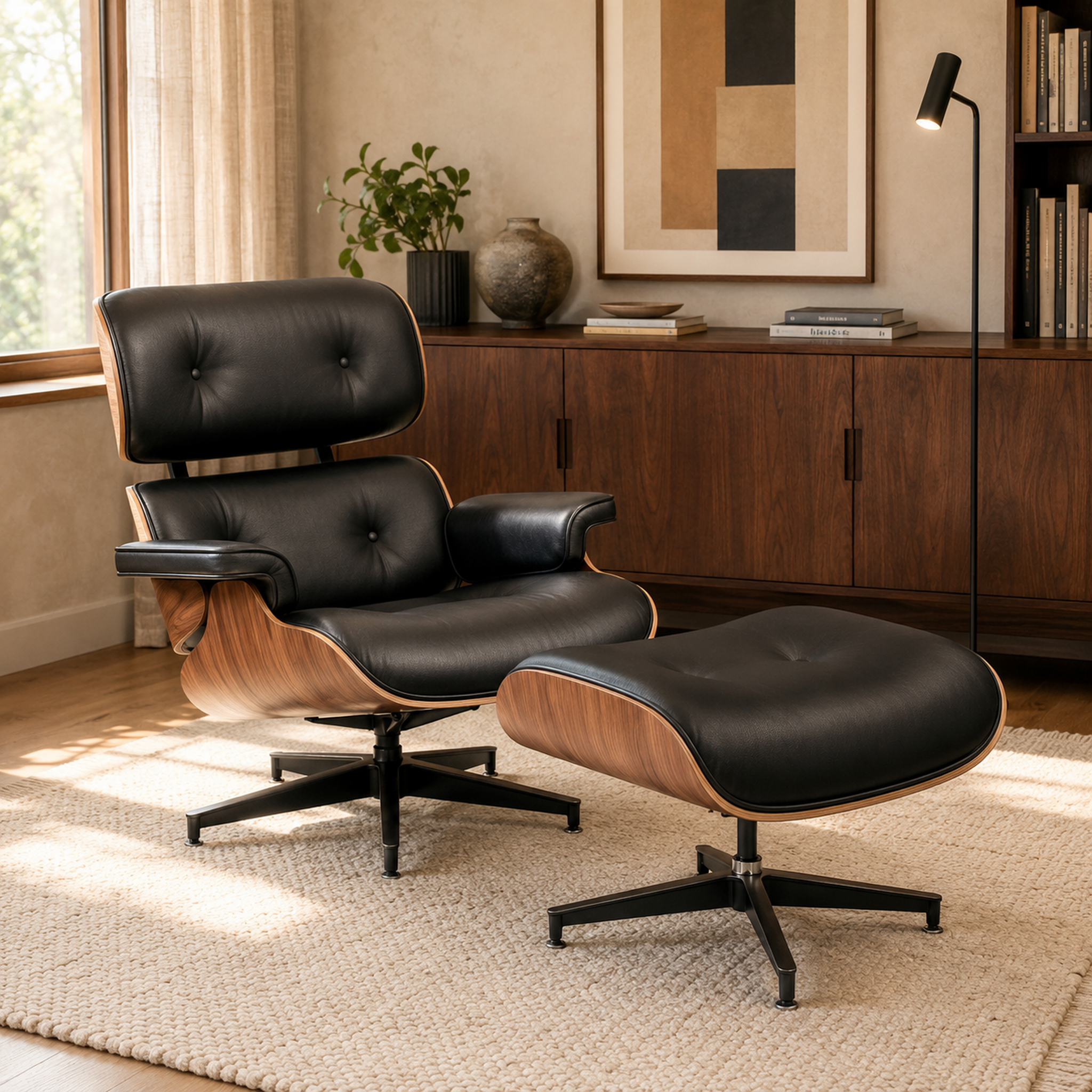 Sillón Lyra Walnut & Black + Ottomano