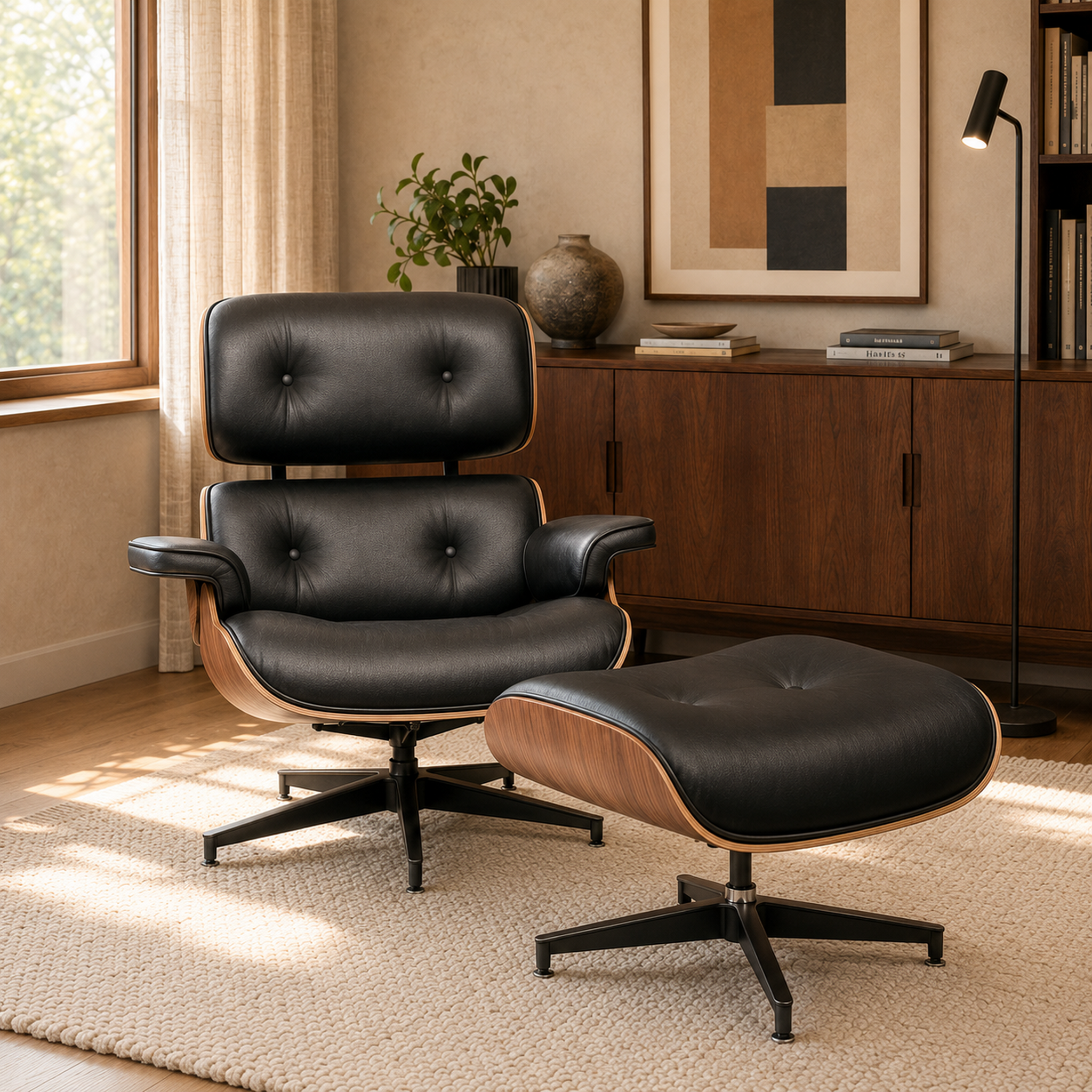 Sillón Lyra Walnut & Black + Ottomano