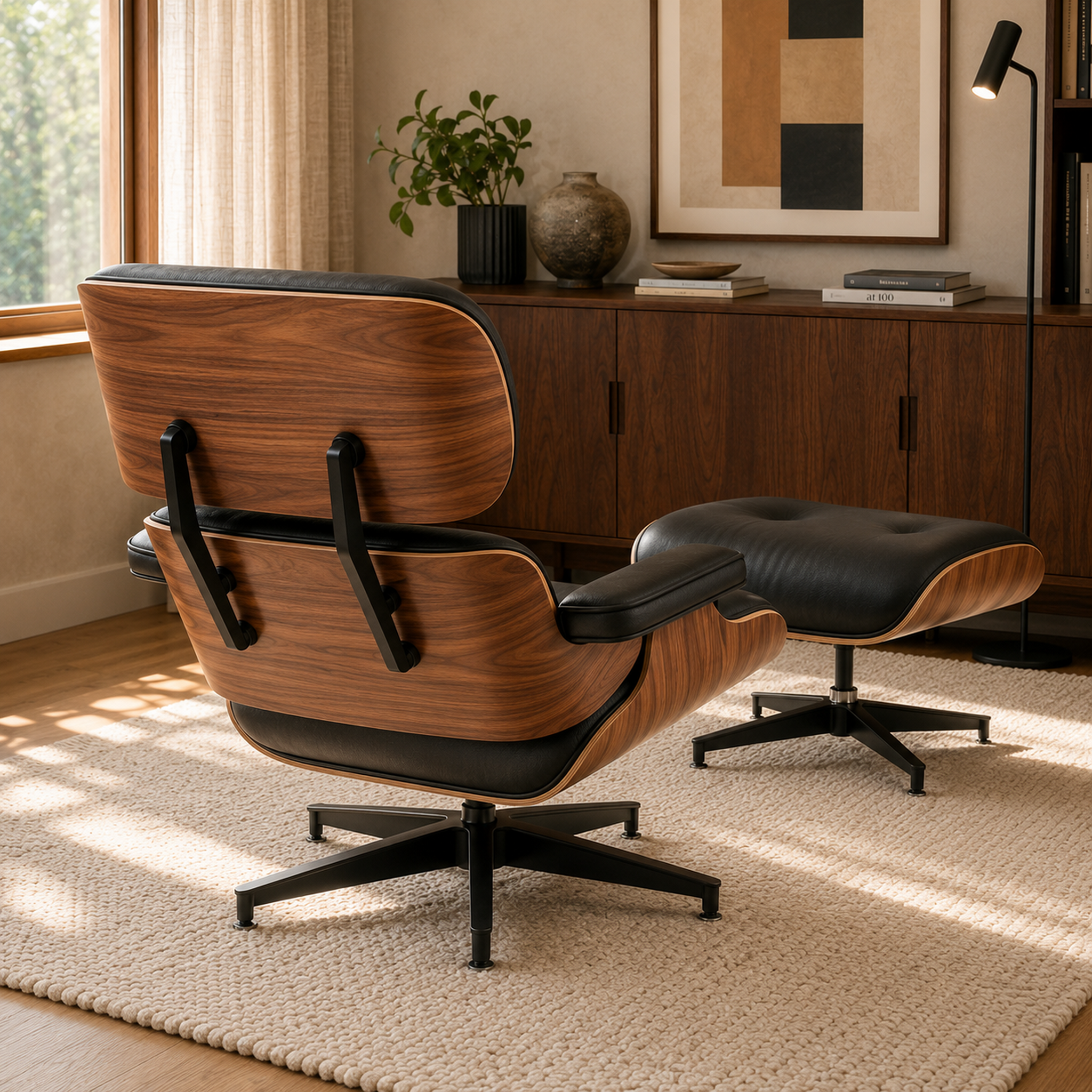 Sillón Lyra Walnut & Black + Ottomano