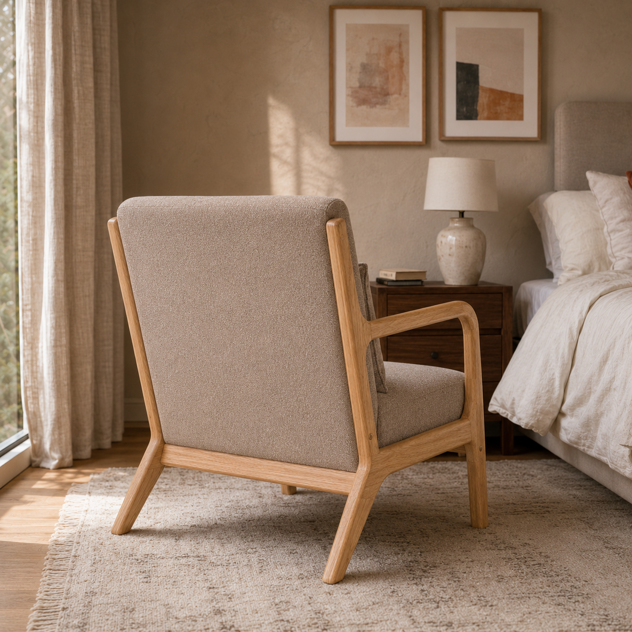 Sillón Olia Chenille Taupe Base Natural