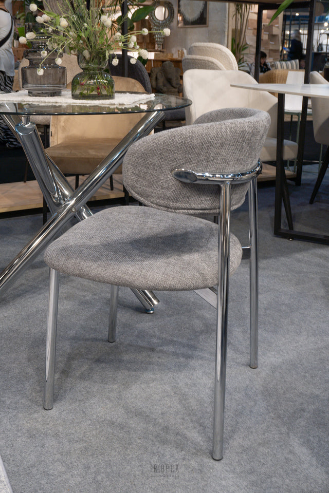 Silla Zuno Chenille Gris Oscuro Base Cromo