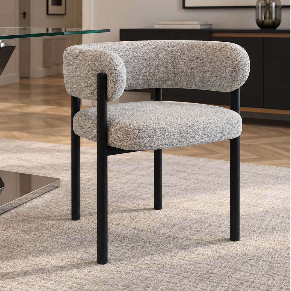 Silla Carly Chenille Gris Base Negra