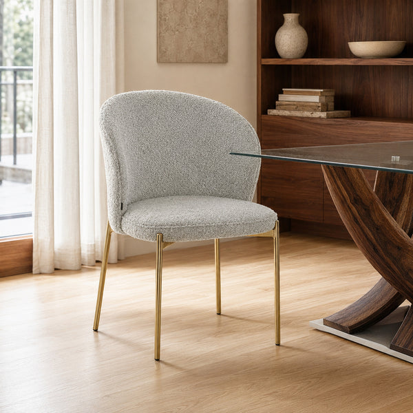 Silla Elira Boucle Gris Claro Base Dorada