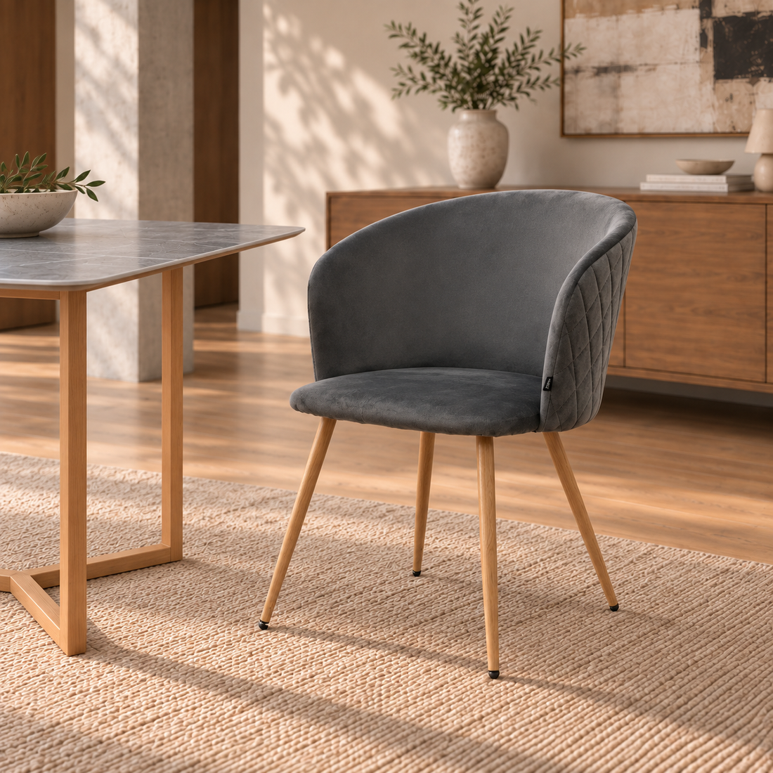 Silla Jade Pana Gris Oscuro Base Natural