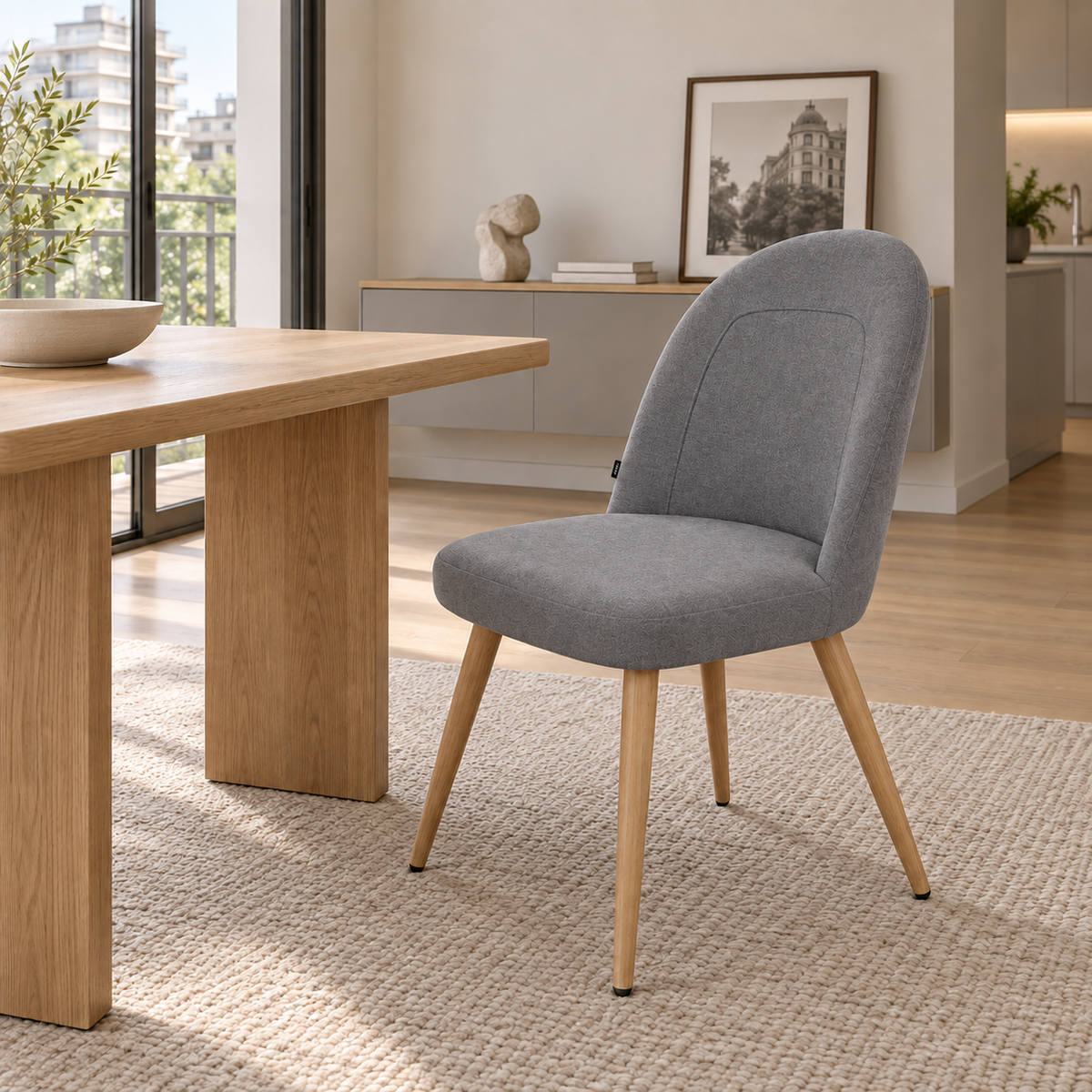 Silla Lara Gris Oscuro Base Natural