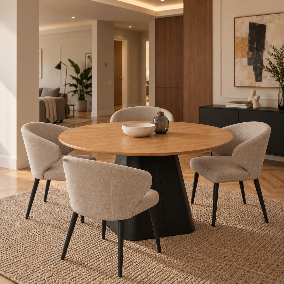 Mesa Concud Oak Wood Base Negra