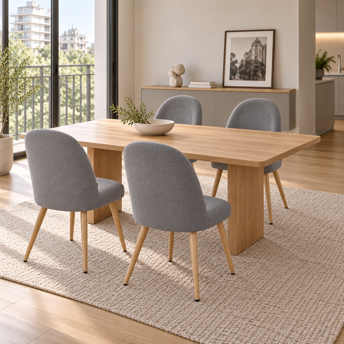 Silla Lara Gris Oscuro Base Natural