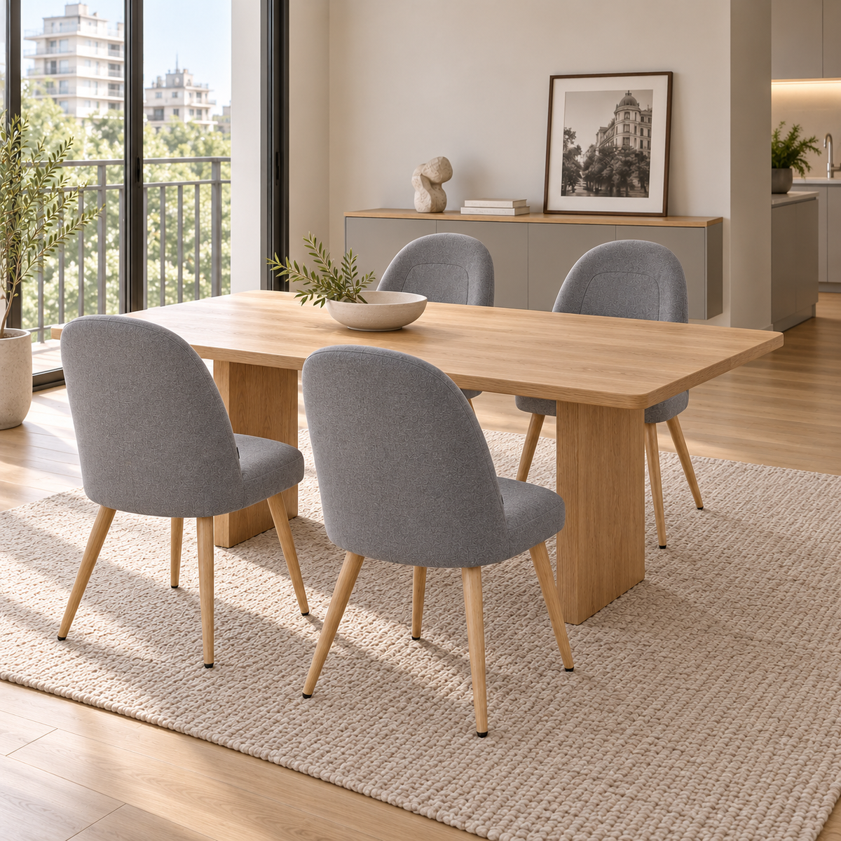 Silla Lara Gris Oscuro Base Natural