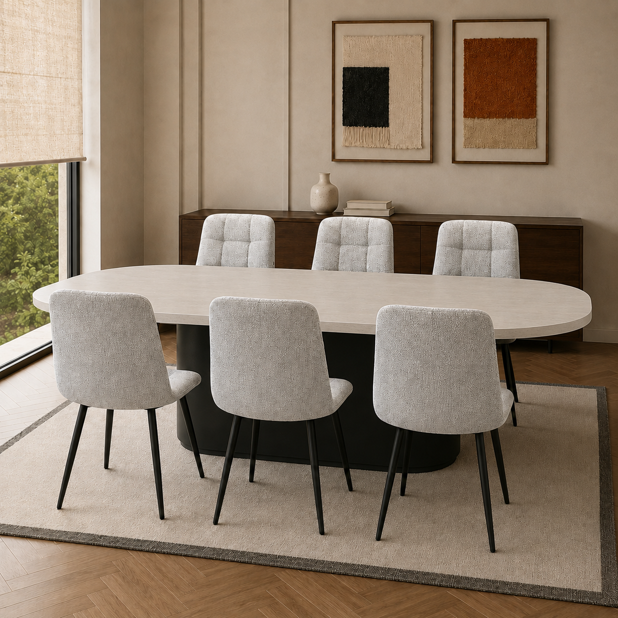 Silla Victoria Chenille Gris Claro Base Negra