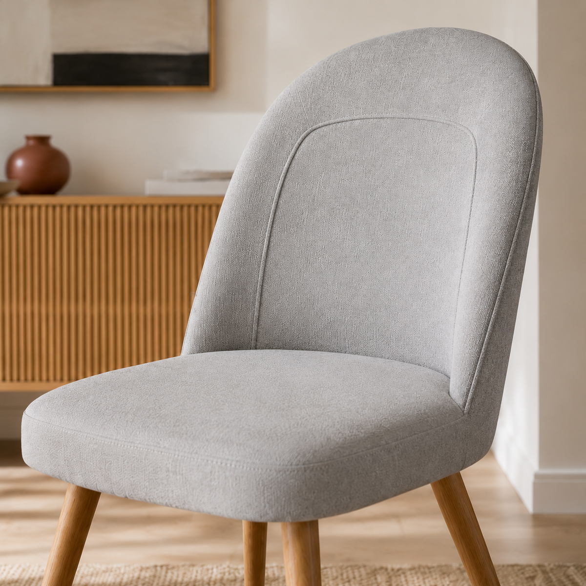 Silla Lara Gris Claro Base Natural