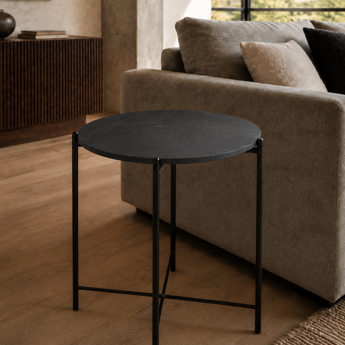 Mesa de Arrime Black Marquina Negra Base Negra