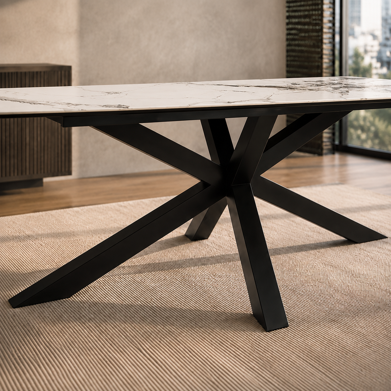 Detalle de mesa con tapa de marmol de Mesa Turín Neo Italiano Base Negra, imagen 4 – Zagliari